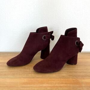 AD & Daughters Tovahni Bow Tie Back Suede Leather Maroon Ankle Booties Size 8.5